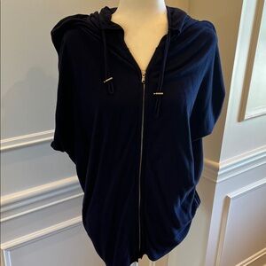 Chico's Navy Short Sleeve Hooded Jacket